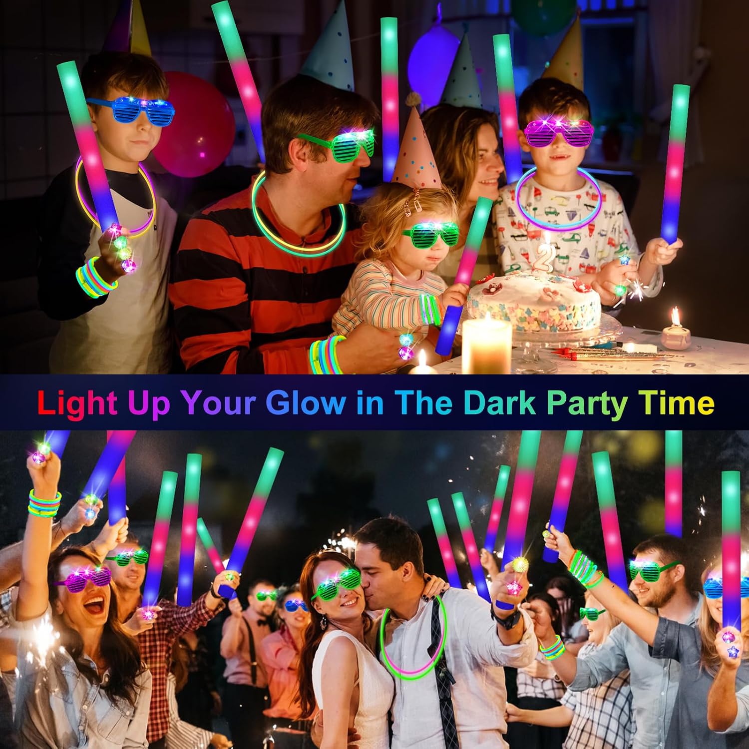 Glow in the Dark Party Pack, 150 Pieces - Foam Sticks, LED Glasses and Glow Sticks - view 2