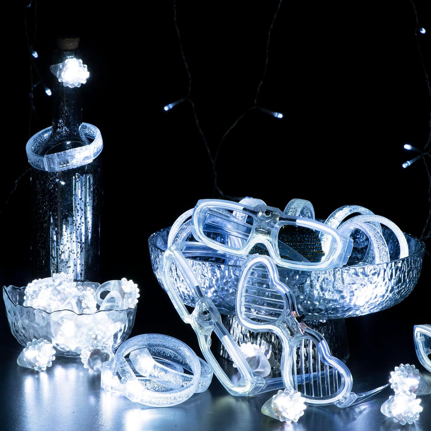 LED Party Accessory Set, 50 Pieces - Flashing Glasses, Bracelets and Rings - view 2