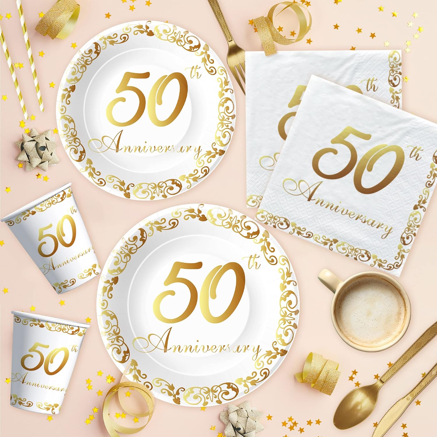 50th Anniversary Party Decoration Set, Gold - Serves 24 Guests - view 2