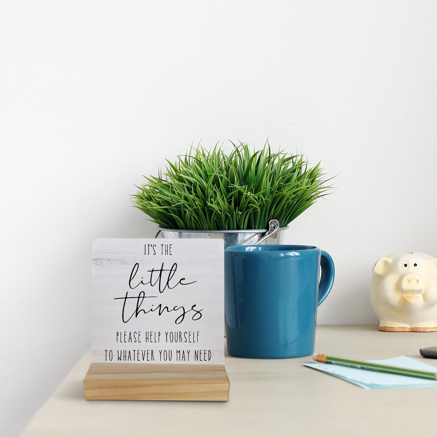 Wood Bathroom Basket Sign, 4 x 4 in - Please Help Yourself Table Sign - view 2