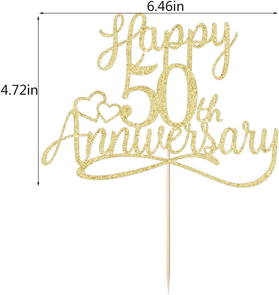 Happy 50th Anniversary Cake Topper - Gold Glitter Golden Jubilee Decoration - view 2