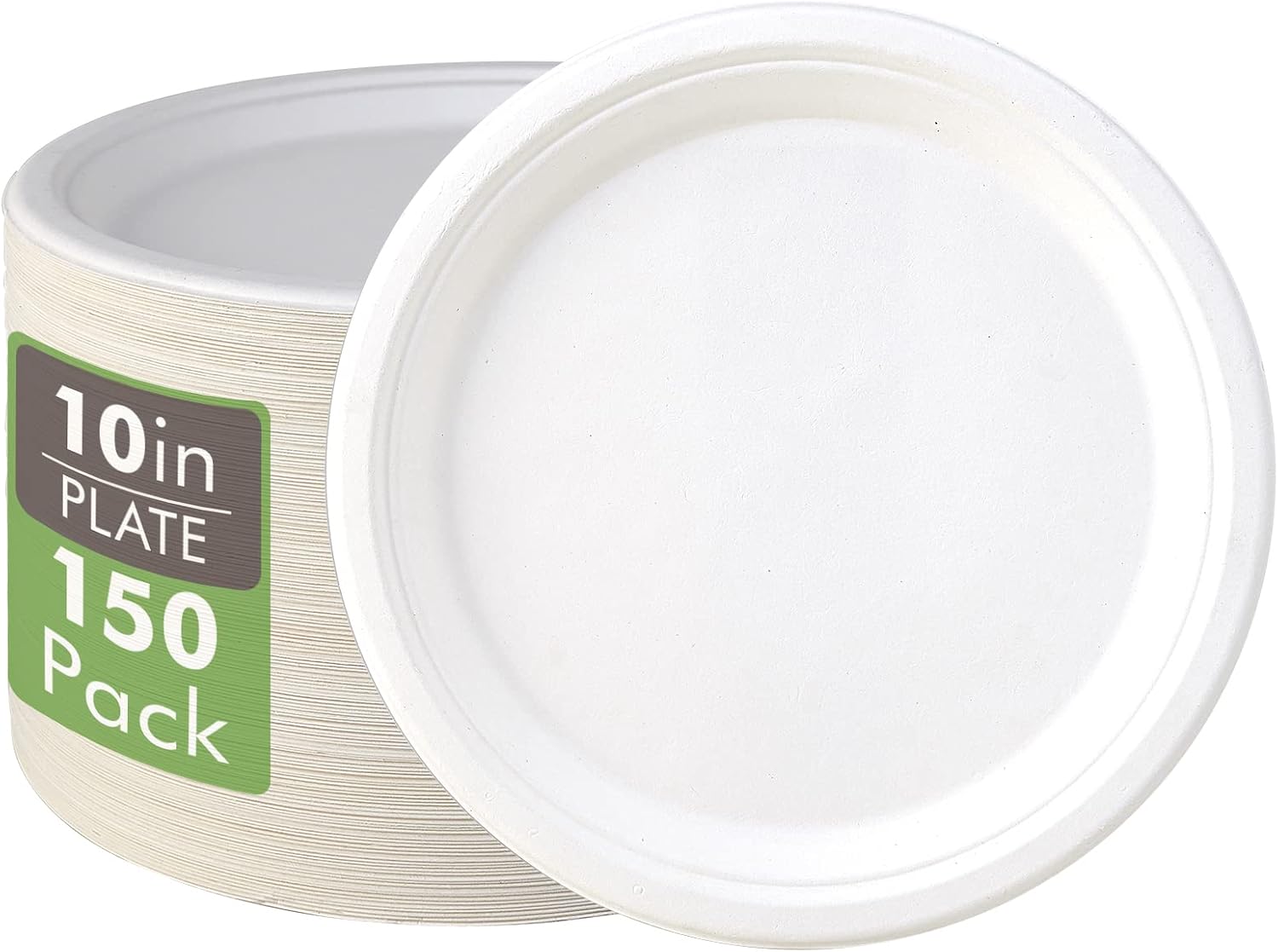 Compostable Bagasse Paper Plates, 150 Pack - 10.25 in Heavy-Duty Dinner Plates