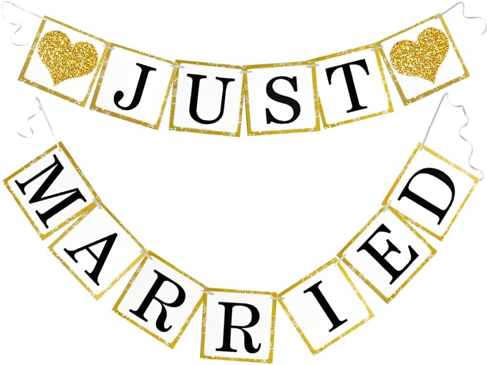 Just Married Paper Garland Banner, 6 ft - Wedding and Engagement Photo Prop