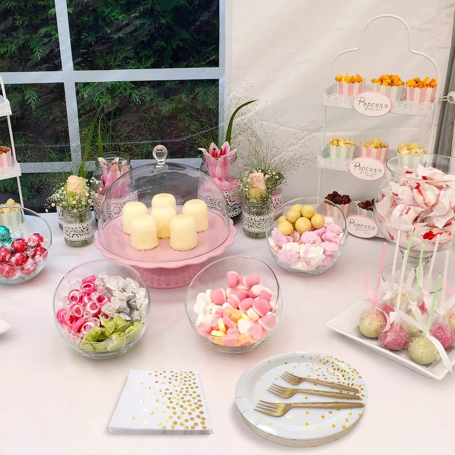 Gold Dot Paper Dessert Plates and Napkins, 105 Pieces - 7 in, Serves 35 - view 2