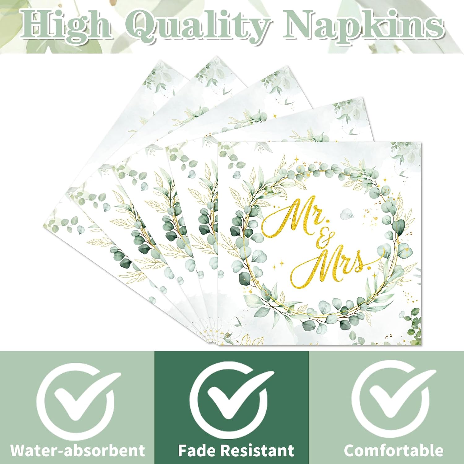Mr and Mrs Wedding Napkins, 50 Pack - 6.5 in Disposable Paper Napkins - view 2