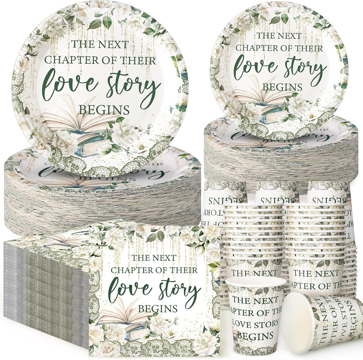 Bridal Shower Paper Plates and Napkins Set, 200 Pieces - Serves 50 Guests