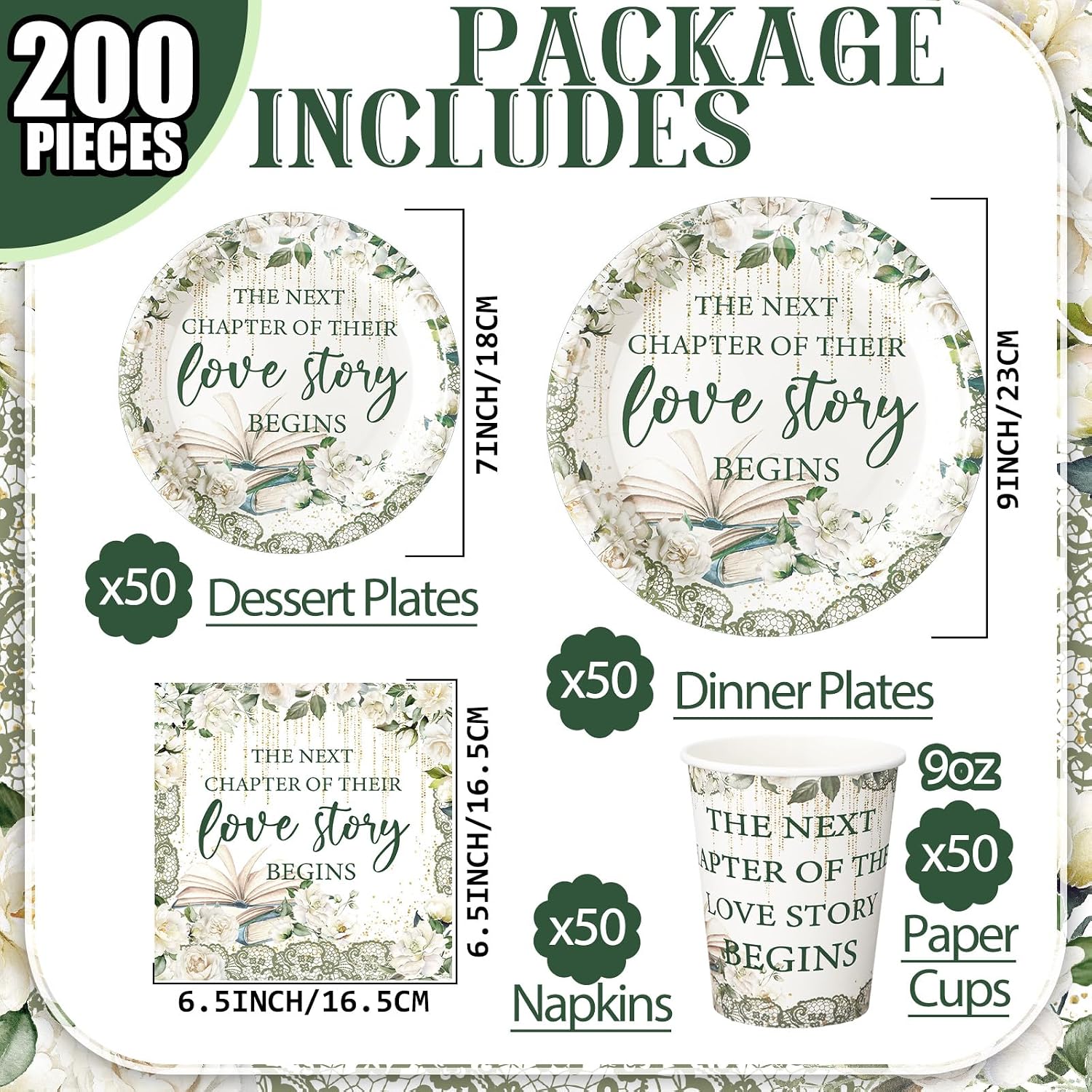 Bridal Shower Paper Plates and Napkins Set, 200 Pieces - Serves 50 Guests - view 2